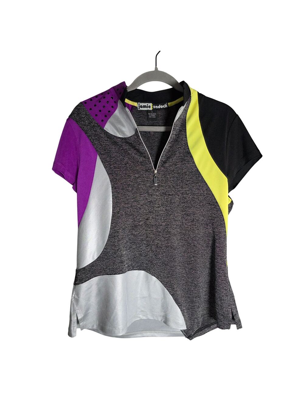 Jamie Sadock Women's Large Quarter Zip Running Shirt Purple Gray Activewear